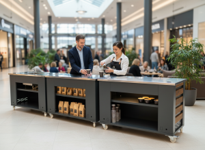 Mobiler Kaffee-Präsentations- und Verkaufsstand für Supermärkte, Einkaufszentren und Cafés