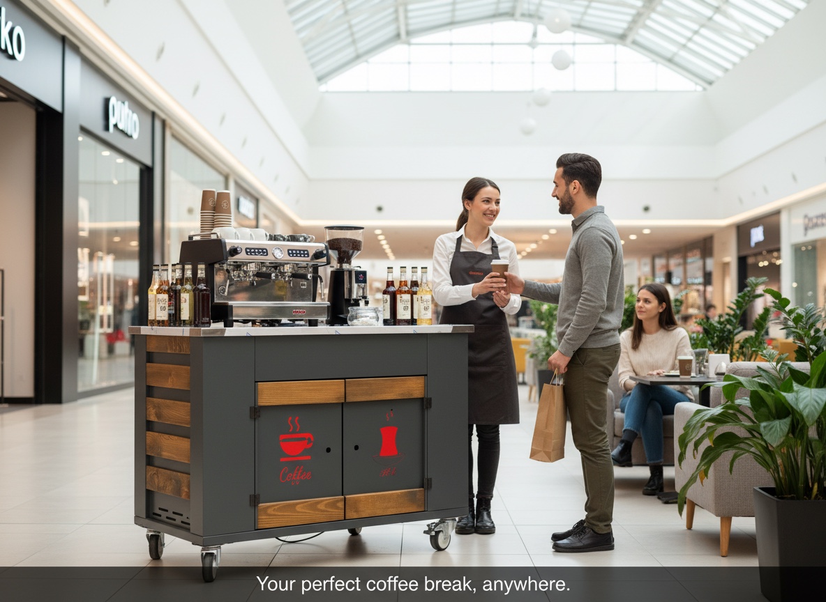 Market & Avm & Cafe Tekerli Orta Alan Kahve Sunum veya Satış Tezgahı
