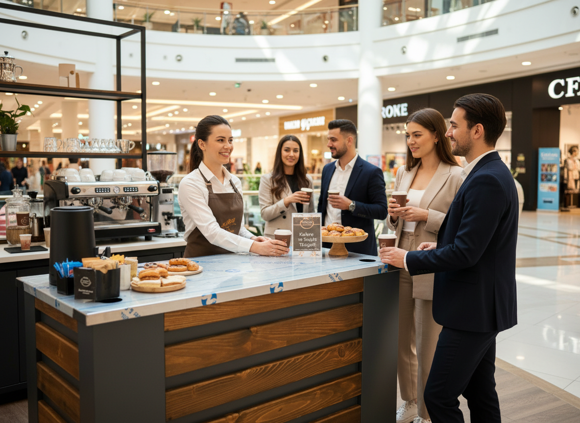 Market & Avm & Cafe Tekerli Orta Alan Kahve Sunum veya Satış Tezgahı