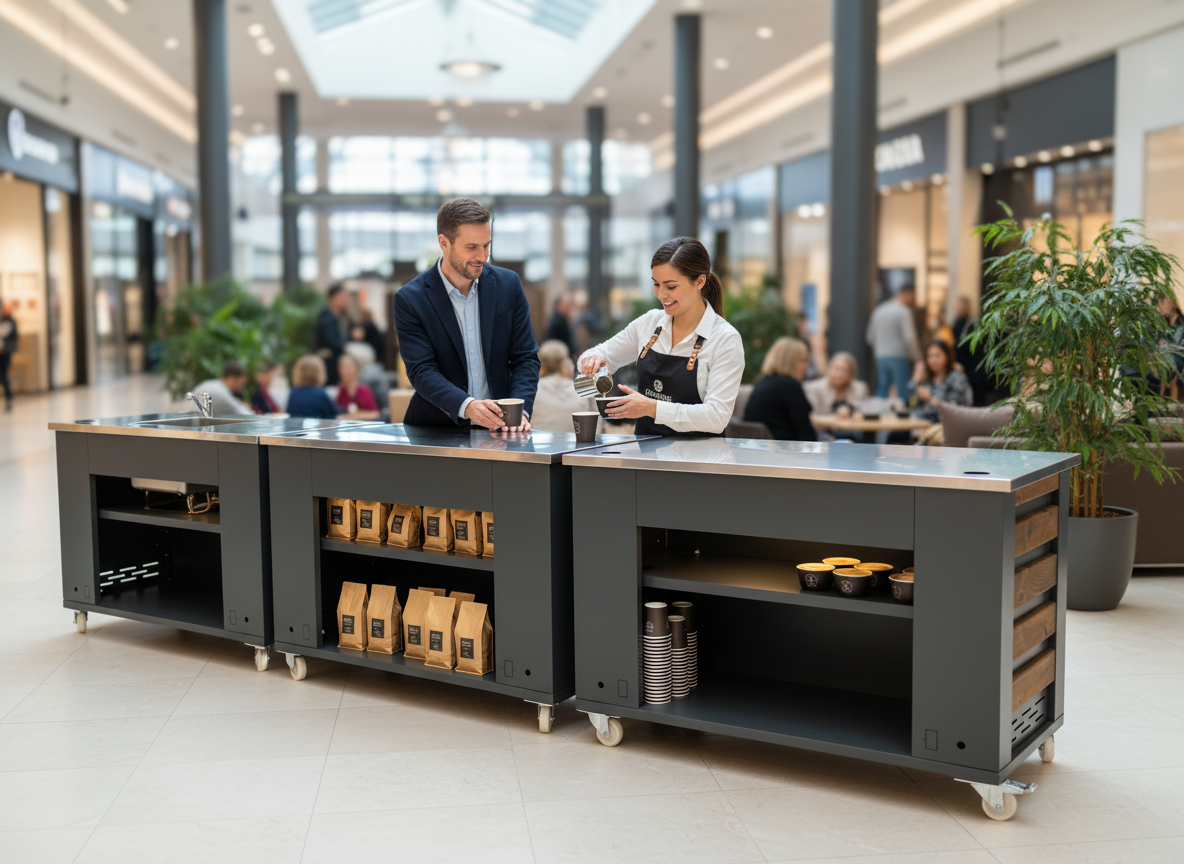 Market & Avm & Cafe Tekerli Orta Alan Kahve Sunum veya Satış Tezgahı